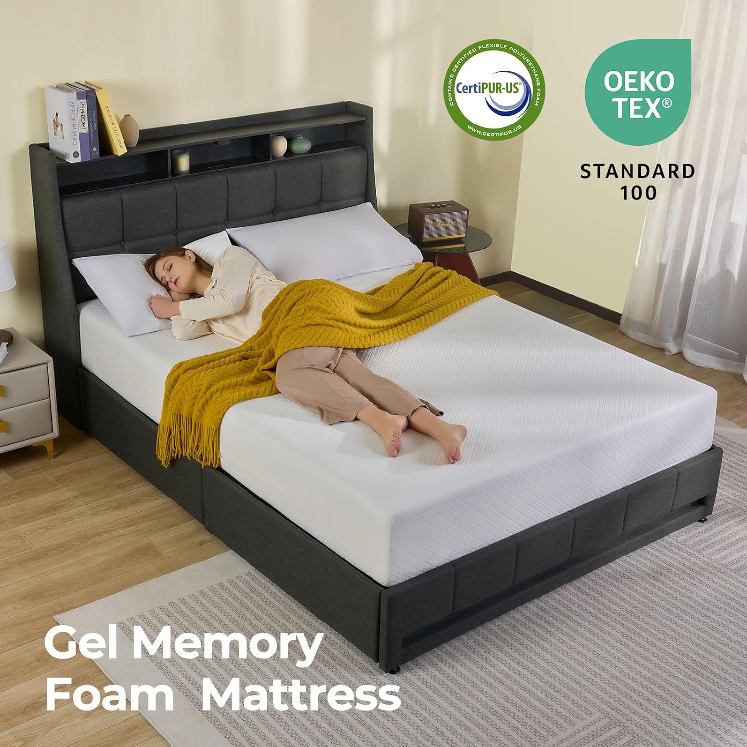 Rolanstar Queen Size Mattress, 10 Inch Gel Memory Foam Mattress in a Box, Fiberglass Free, Breathable Mattress for Cooler Sleep Supportive & Pressure Relief, CertiPUR-US Certified, White - Grand Goldman