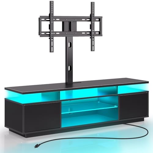Rolanstar TV Stand with Mount and Power Outlet 51.2", Swivel TV Stand Mount for 32/45/55/60/65/70 inch TVs, Height Adjustable Modern Entertainment Center with Storage & LED Lights, TV Table Black - Grand Goldman