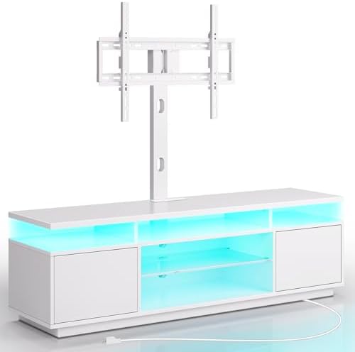 Rolanstar TV Stand with Mount and Power Outlet 51.2", Swivel TV Stand Mount for 32/45/55/60/65/70 inch TVs, Height Adjustable Modern Entertainment Center with Storage & LED Lights, TV Table Black - Grand Goldman