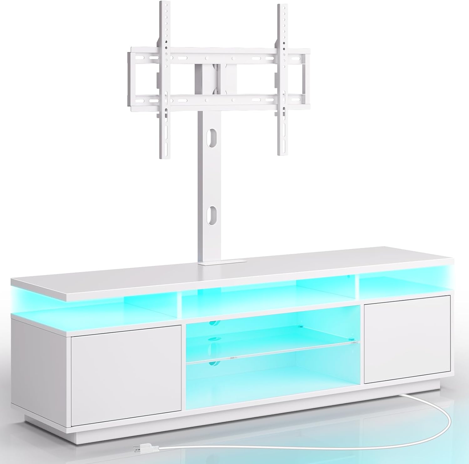 Rolanstar TV Stand with Mount and Power Outlet 51.2", Swivel TV Stand Mount for 32/45/55/60/65/70 inch TVs, Height Adjustable Modern Entertainment Center with Storage & LED Lights, TV Table Black - Grand Goldman