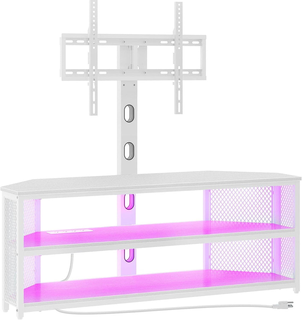 Rolanstar TV Stand with Mount and Power Outlet, Swivel TV Stand Mount with LED Lights for 32/45/55/60/65/70 inch TVs, Black Entertainment Center Media Console with Height Adjustable Mount - Grand Goldman