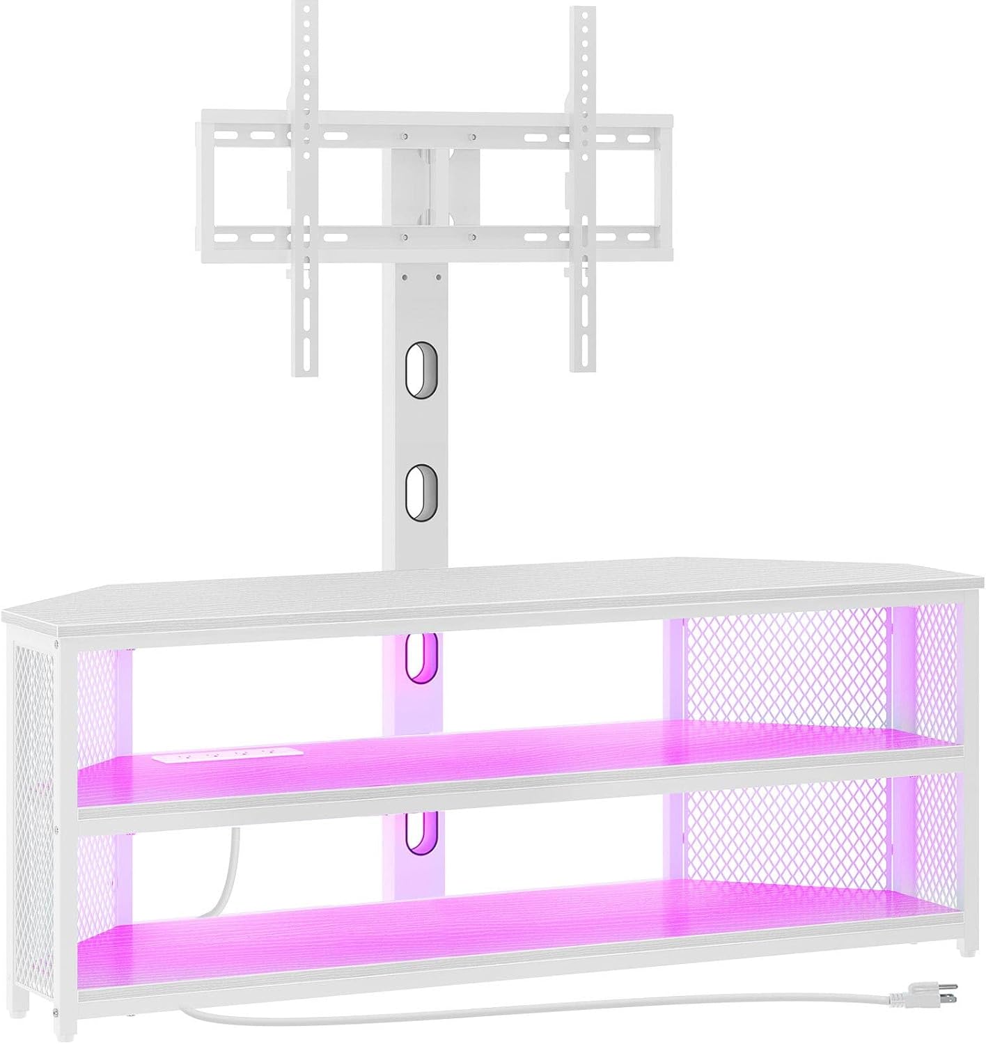 Rolanstar TV Stand with Mount and Power Outlet, Swivel TV Stand Mount with LED Lights for 32/45/55/60/65/70 inch TVs, Black Entertainment Center Media Console with Height Adjustable Mount - Grand Goldman