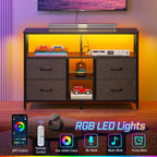 Rolanstar TV Stand with Power Outlets and LED Light, 4 Fabric Drawers Entertainment Center for 32/45/55 inch TVs, Media Console with Storage for Living Room or Bedroom, Black - Grand Goldman