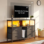 Rolanstar TV Stand with Power Outlets and LED Light, 4 Fabric Drawers Entertainment Center for 32/45/55 inch TVs, Media Console with Storage for Living Room or Bedroom, Black - Grand Goldman