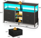 Rolanstar TV Stand with Power Outlets and LED Light, 4 Fabric Drawers Entertainment Center for 32/45/55 inch TVs, Media Console with Storage for Living Room or Bedroom, Black - Grand Goldman