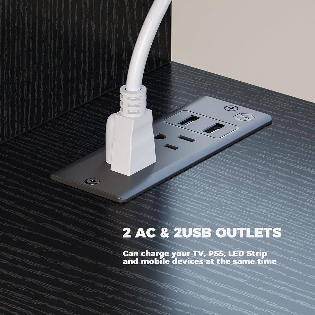 Rolanstar TV Stand with Power Outlets and LED Light, 4 Fabric Drawers Entertainment Center for 32/45/55 inch TVs, Media Console with Storage for Living Room or Bedroom, Black - Grand Goldman