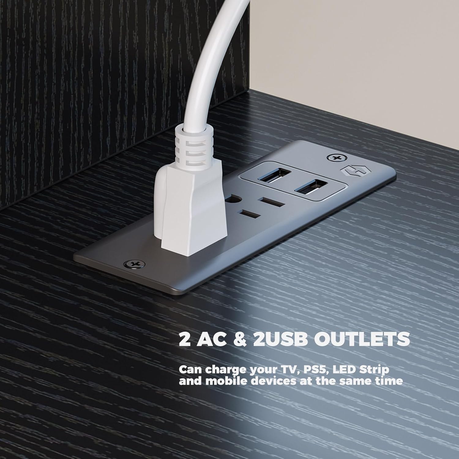 Rolanstar TV Stand with Power Outlets and LED Light, 4 Fabric Drawers Entertainment Center for 32/45/55 inch TVs, Media Console with Storage for Living Room or Bedroom, Black - Grand Goldman