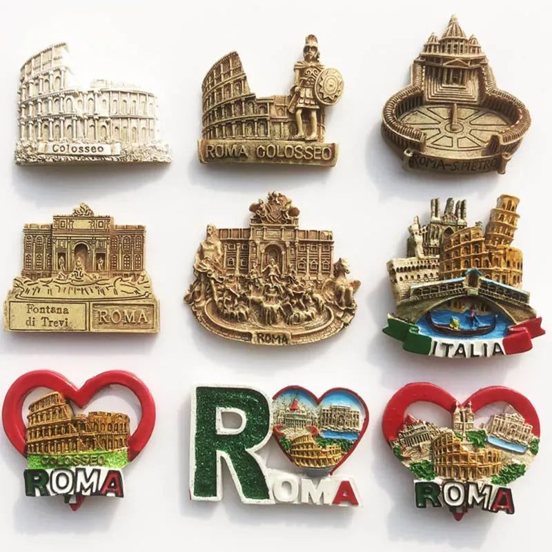 Roma Italy Landmark Fridge Magnet Tourist Souvenirs Colosseum Wishing Pool Magnetic Refrigerator Sticker Resin Crafts Collection - Grand Goldman