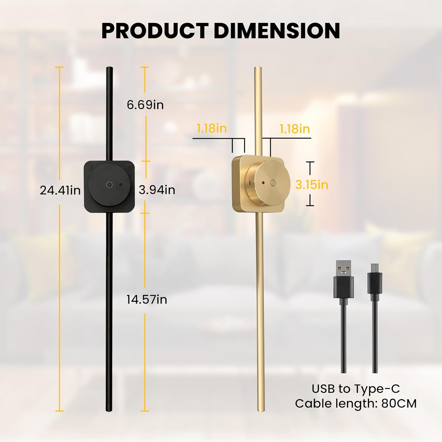 Rose Gold - Rechargeable Wall Sconces Set of 2 | 24.4" Length | Wireless Battery Scone with Remote Control - Removable Magnetic Battery - Dimmable Ambient Light - Battery Operated Lights for Wall - Grand Goldman
