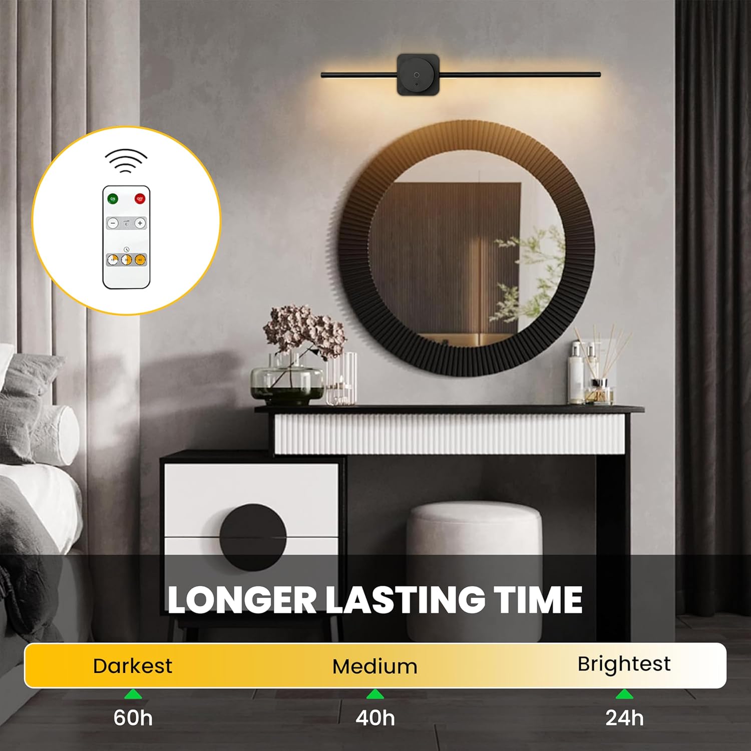 Rose Gold - Rechargeable Wall Sconces Set of 2 | 24.4" Length | Wireless Battery Scone with Remote Control - Removable Magnetic Battery - Dimmable Ambient Light - Battery Operated Lights for Wall - Grand Goldman