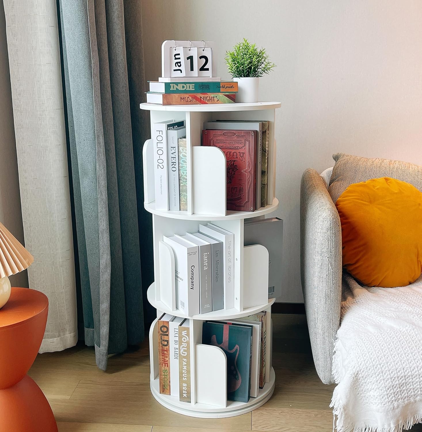 Rotating Bookshelf 360 Display 4 Tier Floor Standing Bookcase Storage Rack for Kids&Adults Solid Wood Bookshelf Organizer - Grand Goldman