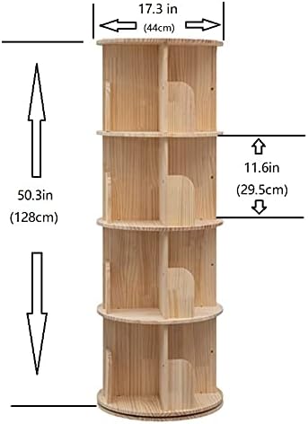Rotating Bookshelf 360 Display 4 Tier Floor Standing Bookcase Storage Rack for Kids&Adults Solid Wood Bookshelf Organizer - Grand Goldman