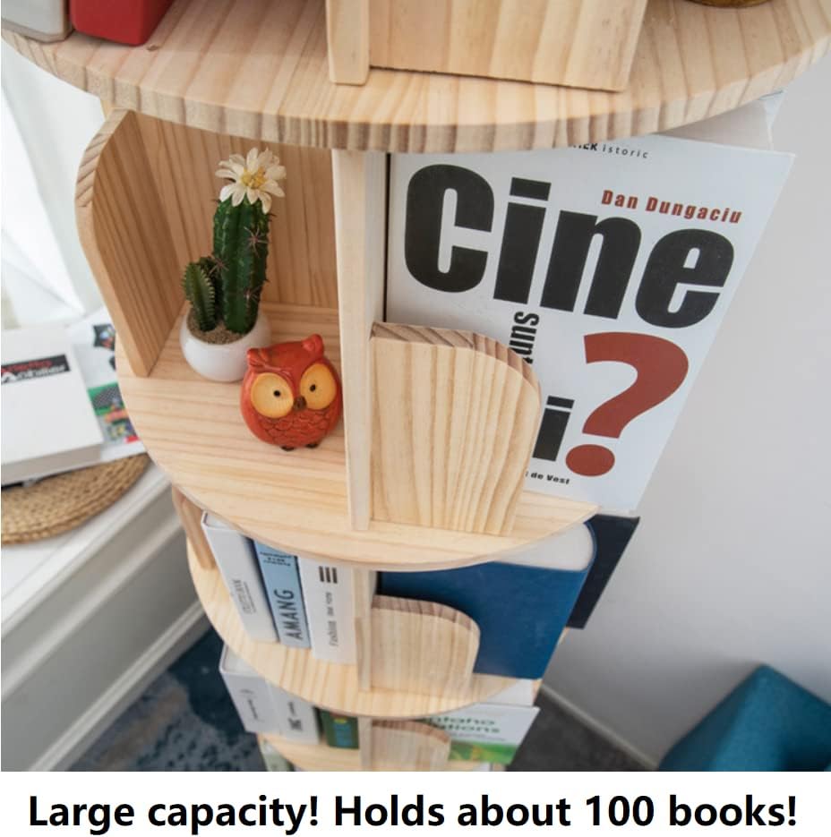 Rotating Bookshelf 360 Display 4 Tier Floor Standing Bookcase Storage Rack for Kids&Adults Solid Wood Bookshelf Organizer - Grand Goldman