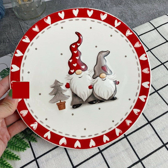 Round Christmas Ceramic Embossed Shallow Dish Household Tableware - Grand Goldman