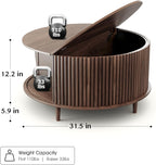 Round Coffee Table with Storage,Mid Century Modern Coffee Table with Sliding Cabinet Door,Coffee Table for Living Room,31.5" Small Center Table,Walnut - Grand Goldman