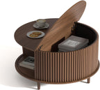Round Coffee Table with Storage,Mid Century Modern Coffee Table with Sliding Cabinet Door,Coffee Table for Living Room,31.5" Small Center Table,Walnut - Grand Goldman