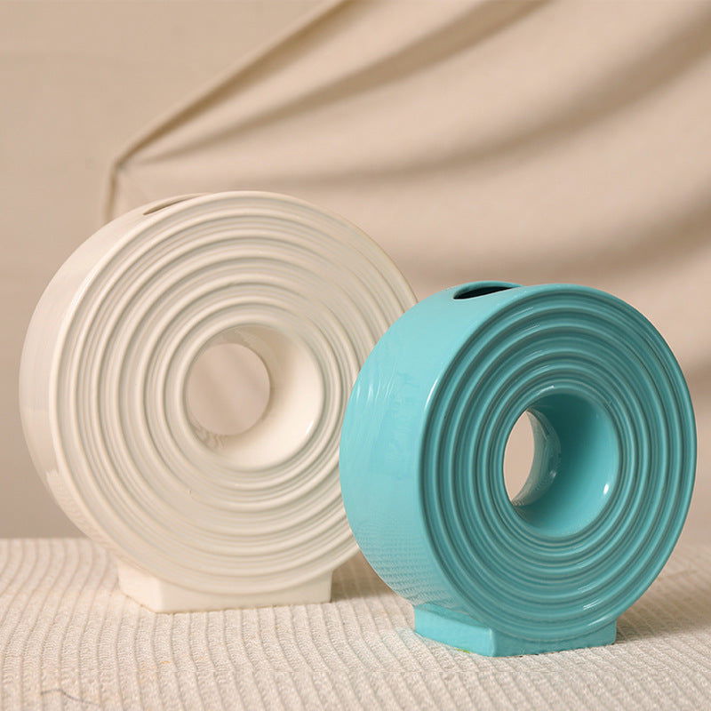 Round Wheel Ceramic Vase Japanese-style Flower Arrangement Home Decor Modern Desktop Decorative Ornaments Zen Porcelain Vases - Grand Goldman