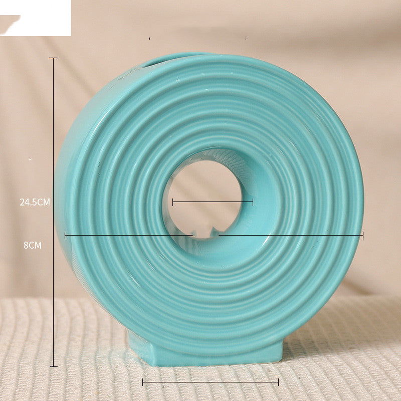 Round Wheel Ceramic Vase Japanese-style Flower Arrangement Home Decor Modern Desktop Decorative Ornaments Zen Porcelain Vases - Grand Goldman