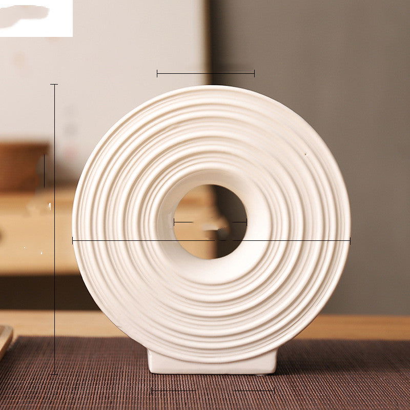 Round Wheel Ceramic Vase Japanese-style Flower Arrangement Home Decor Modern Desktop Decorative Ornaments Zen Porcelain Vases - Grand Goldman