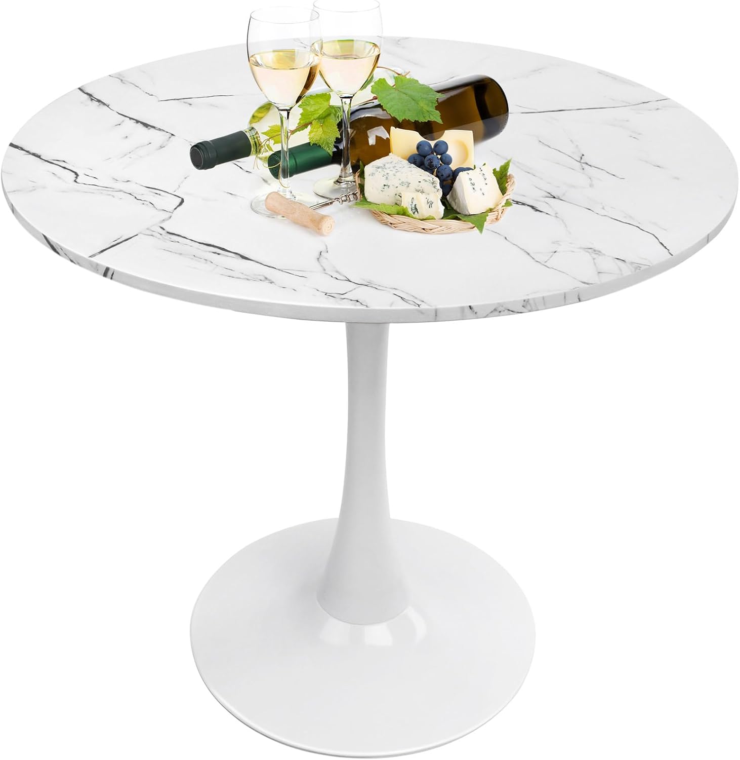 Round White Dining Table Modern Kitchen Table 31.5" with Pedestal Base in Tulip Design, Mid-Century Leisure Table for 2 to 4 Person - Grand Goldman