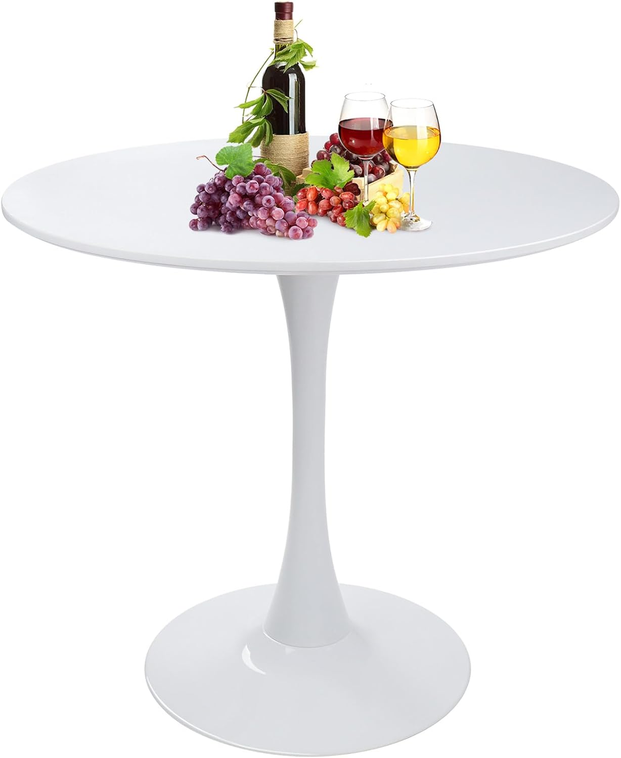 Round White Dining Table Modern Kitchen Table 31.5" with Pedestal Base in Tulip Design, Mid-Century Leisure Table for 2 to 4 Person - Grand Goldman