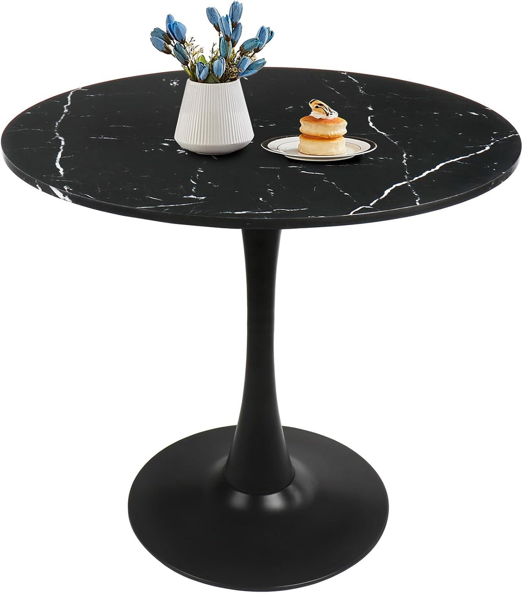 Round White Dining Table Modern Kitchen Table 31.5" with Pedestal Base in Tulip Design, Mid-Century Leisure Table for 2 to 4 Person - Grand Goldman