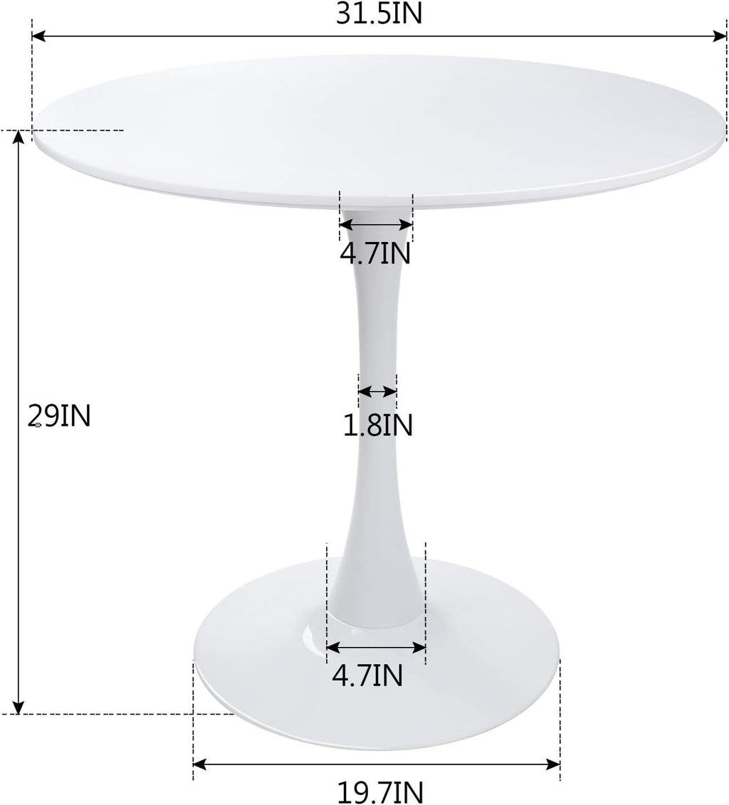 Round White Dining Table Modern Kitchen Table 31.5" with Pedestal Base in Tulip Design, Mid-Century Leisure Table for 2 to 4 Person - Grand Goldman