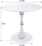 Round White Dining Table Modern Kitchen Table 31.5" with Pedestal Base in Tulip Design, Mid-Century Leisure Table for 2 to 4 Person - Grand Goldman