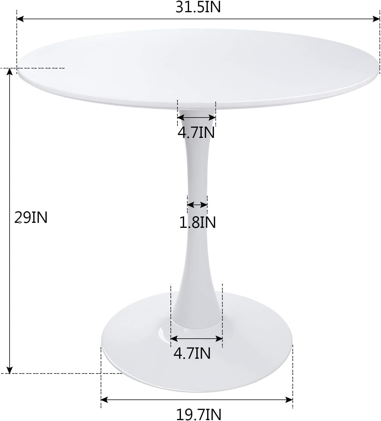 Round White Dining Table Modern Kitchen Table 31.5" with Pedestal Base in Tulip Design, Mid-Century Leisure Table for 2 to 4 Person - Grand Goldman