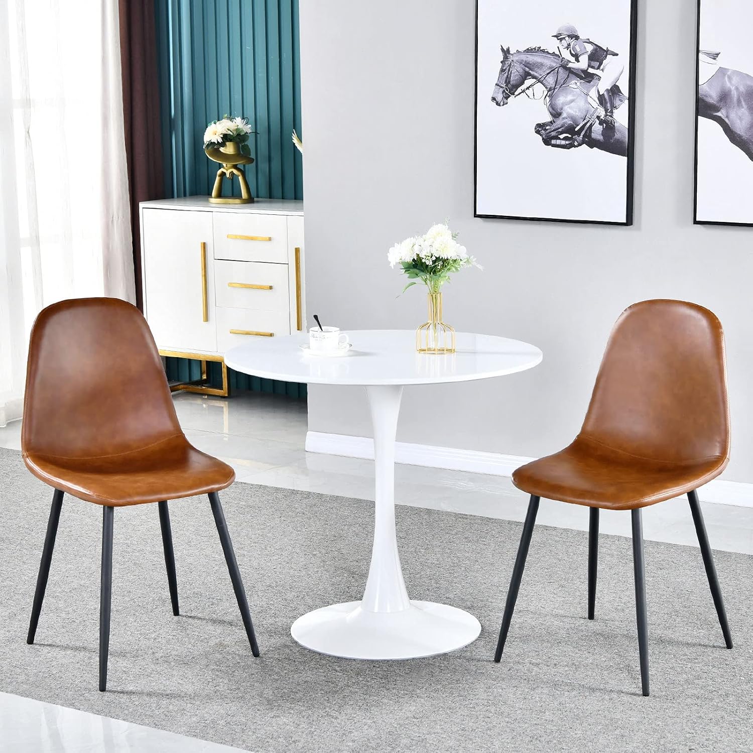 Round White Dining Table Modern Kitchen Table 31.5" with Pedestal Base in Tulip Design, Mid-Century Leisure Table for 2 to 4 Person - Grand Goldman
