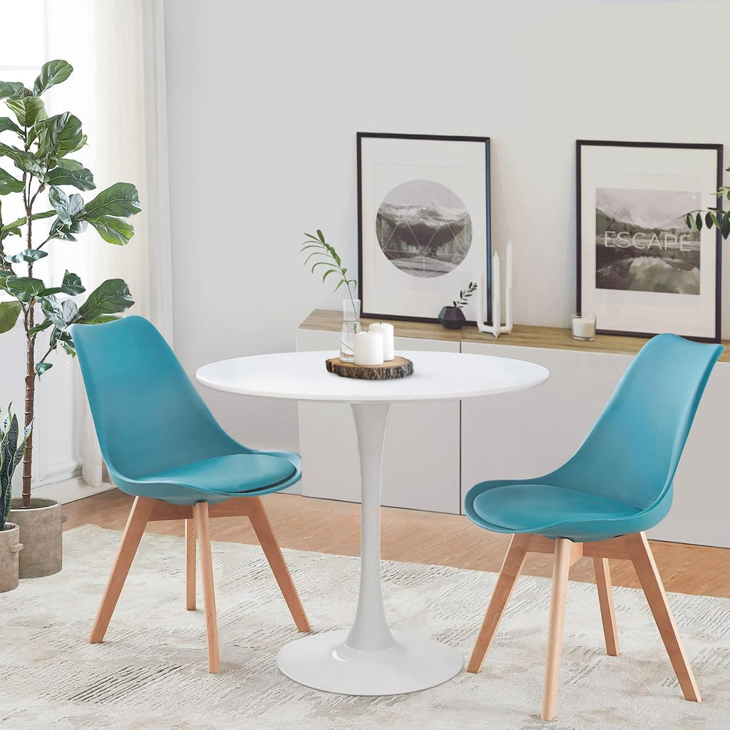 Round White Dining Table Modern Kitchen Table 31.5" with Pedestal Base in Tulip Design, Mid-Century Leisure Table for 2 to 4 Person - Grand Goldman