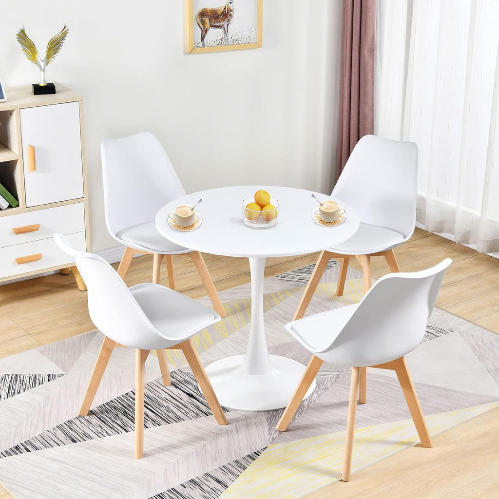 Round White Dining Table Modern Kitchen Table 31.5" with Pedestal Base in Tulip Design, Mid-Century Leisure Table for 2 to 4 Person - Grand Goldman