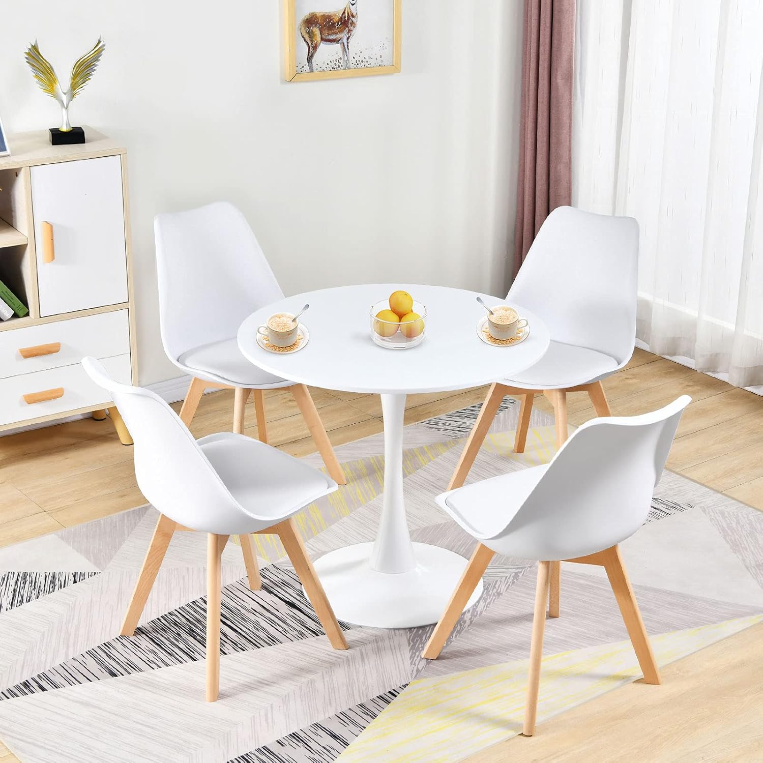 Round White Dining Table Modern Kitchen Table 31.5" with Pedestal Base in Tulip Design, Mid-Century Leisure Table for 2 to 4 Person - Grand Goldman