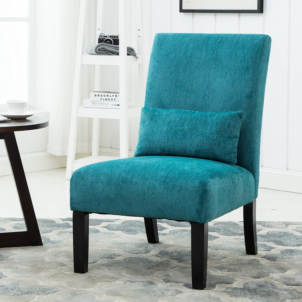 Roundhill Furniture Pisano Teal Blue Fabric Armless Contemporary Accent Chair with Kidney Pillow - Grand Goldman