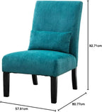 Roundhill Furniture Pisano Teal Blue Fabric Armless Contemporary Accent Chair with Kidney Pillow - Grand Goldman