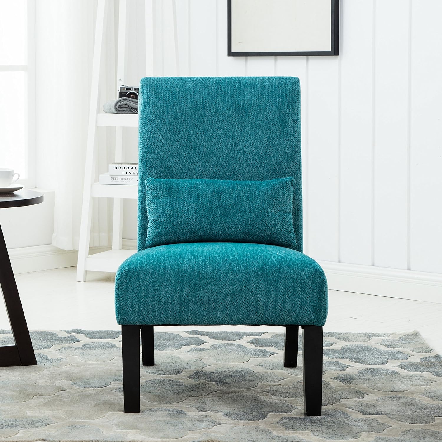 Roundhill Furniture Pisano Teal Blue Fabric Armless Contemporary Accent Chair with Kidney Pillow - Grand Goldman