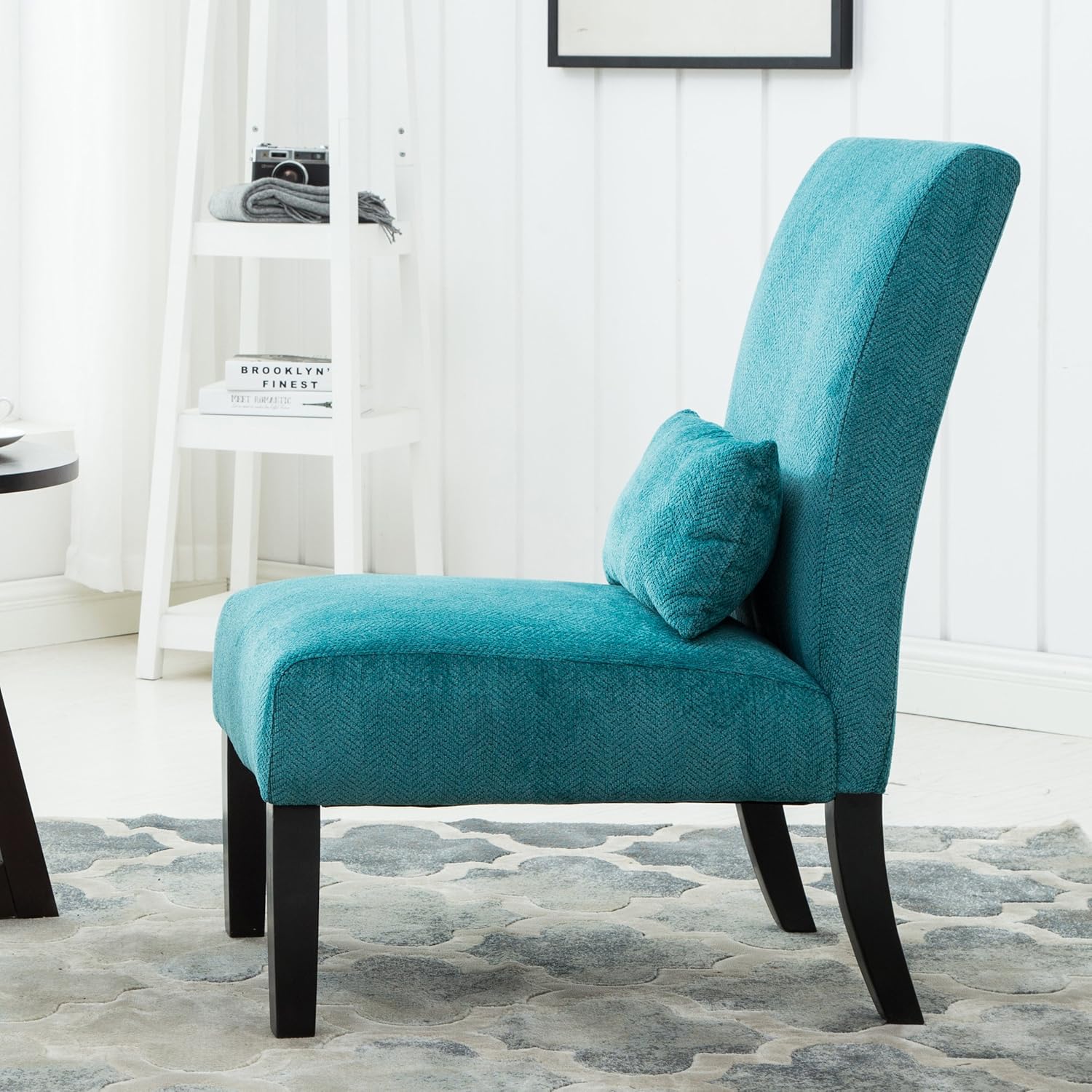 Roundhill Furniture Pisano Teal Blue Fabric Armless Contemporary Accent Chair with Kidney Pillow - Grand Goldman