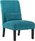Roundhill Furniture Pisano Teal Blue Fabric Armless Contemporary Accent Chair with Kidney Pillow - Grand Goldman