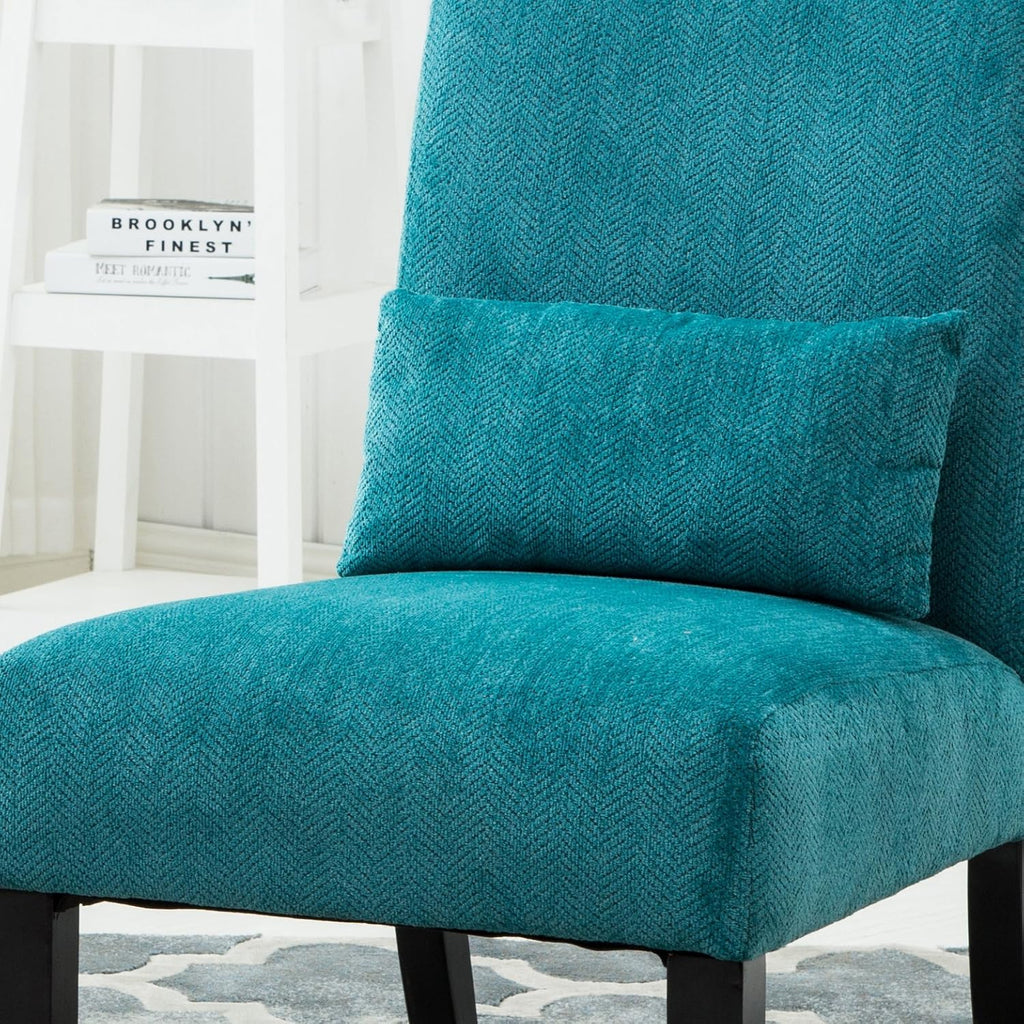 Roundhill Furniture Pisano Teal Blue Fabric Armless Contemporary Accent Chair with Kidney Pillow - Grand Goldman
