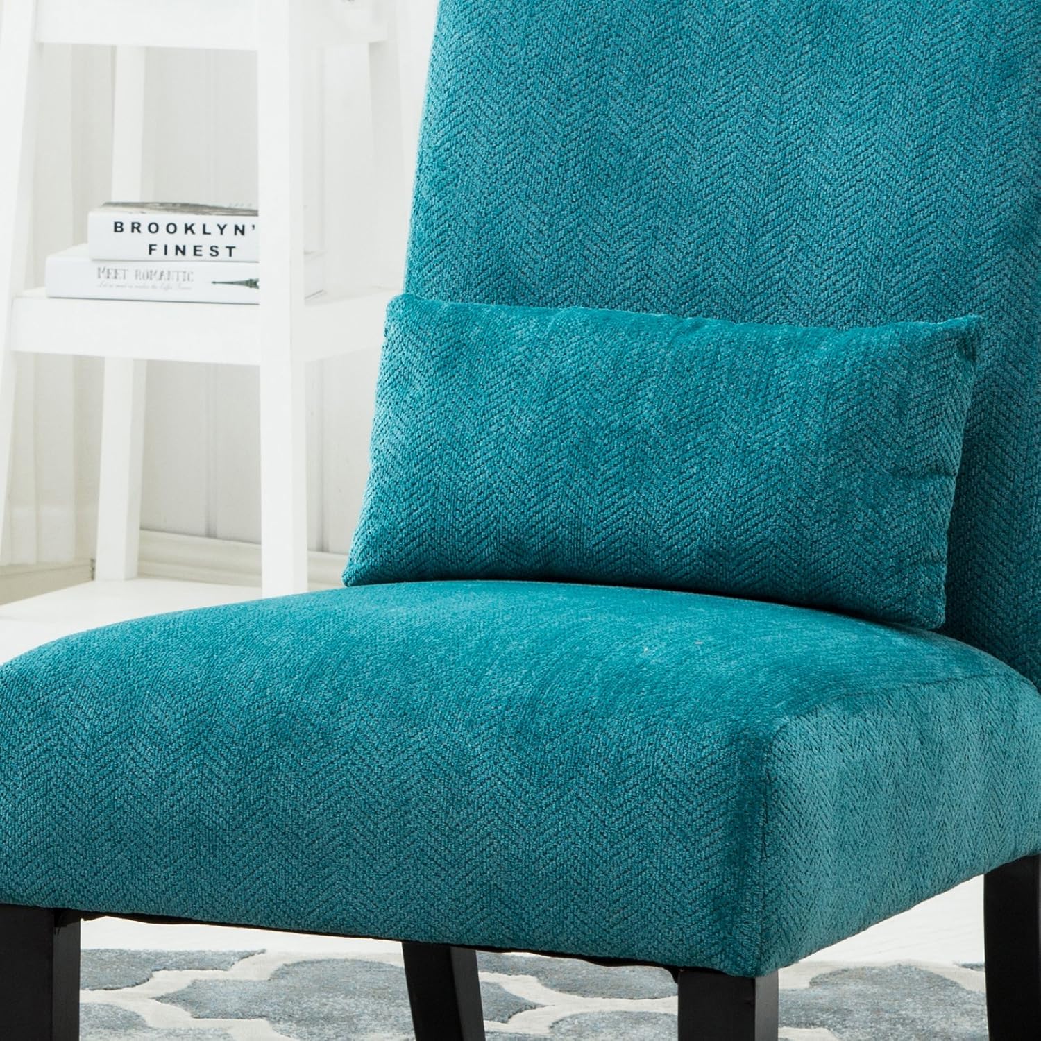 Roundhill Furniture Pisano Teal Blue Fabric Armless Contemporary Accent Chair with Kidney Pillow - Grand Goldman