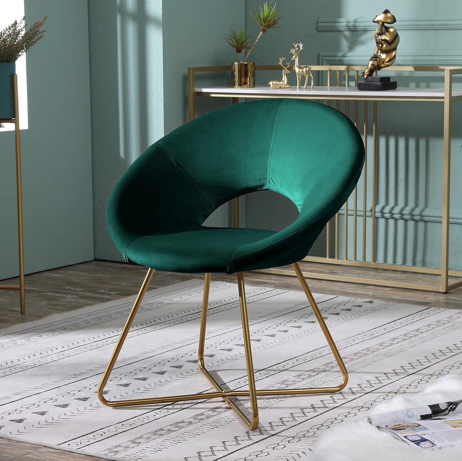 Roundhill Furniture Slatina Green Silky Velvet Upholstered Accent Chair with Gold Tone Finished Base - Grand Goldman