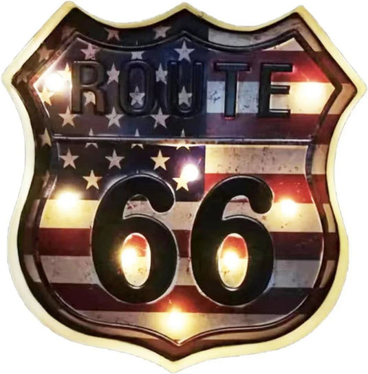 Route 66 American Dreams Shield Metal Tin Signs Posters Plate Wall Decor for Garage Bars Man Cave Cafe Clubs Home Retro Posters - Grand Goldman