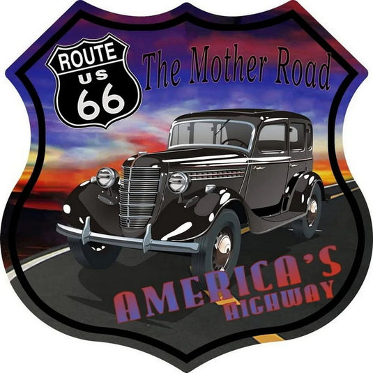 Route 66 American Dreams Shield Metal Tin Signs Posters Plate Wall Decor for Garage Bars Man Cave Cafe Clubs Home Retro Posters - Grand Goldman