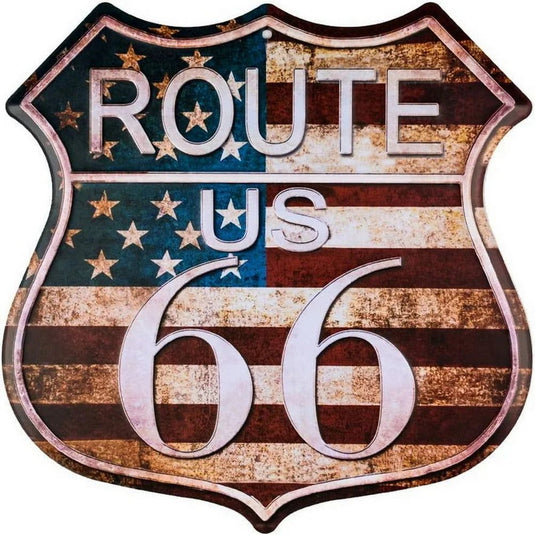 Route 66 American Dreams Shield Metal Tin Signs Posters Plate Wall Decor for Garage Bars Man Cave Cafe Clubs Home Retro Posters - Grand Goldman