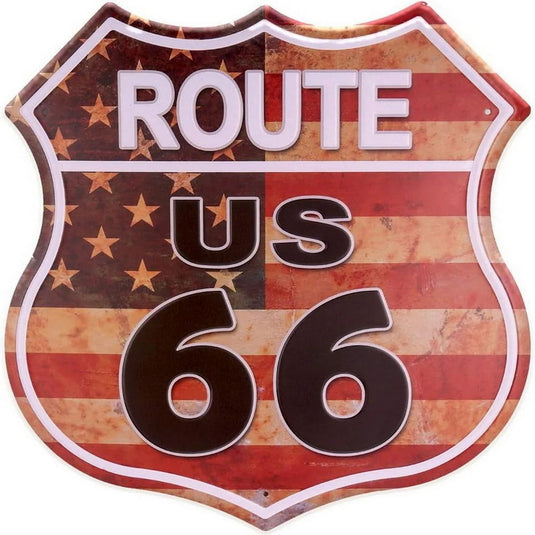 Route 66 American Dreams Shield Metal Tin Signs Posters Plate Wall Decor for Garage Bars Man Cave Cafe Clubs Home Retro Posters - Grand Goldman