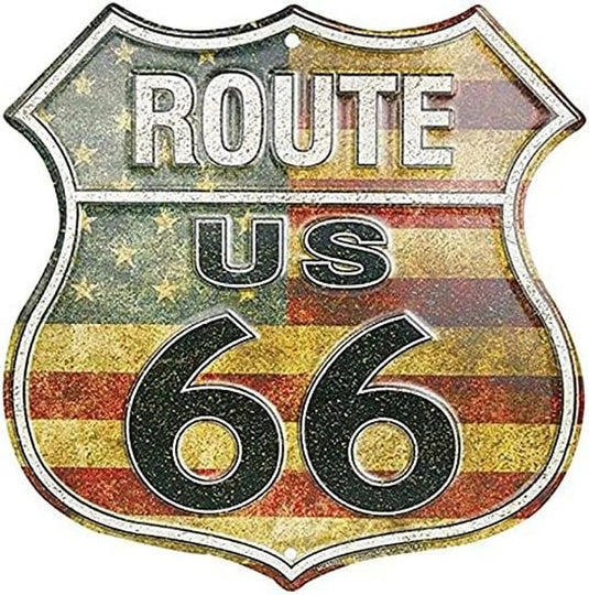 Route 66 American Dreams Shield Metal Tin Signs Posters Plate Wall Decor for Garage Bars Man Cave Cafe Clubs Home Retro Posters - Grand Goldman