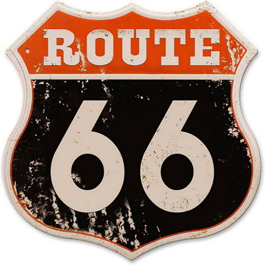 Route 66 American Dreams Shield Metal Tin Signs Posters Plate Wall Decor for Garage Bars Man Cave Cafe Clubs Home Retro Posters - Grand Goldman