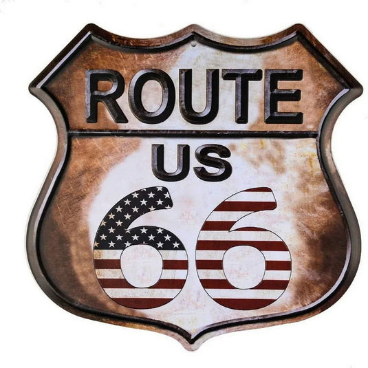 Route 66 American Dreams Shield Metal Tin Signs Posters Plate Wall Decor for Garage Bars Man Cave Cafe Clubs Home Retro Posters - Grand Goldman