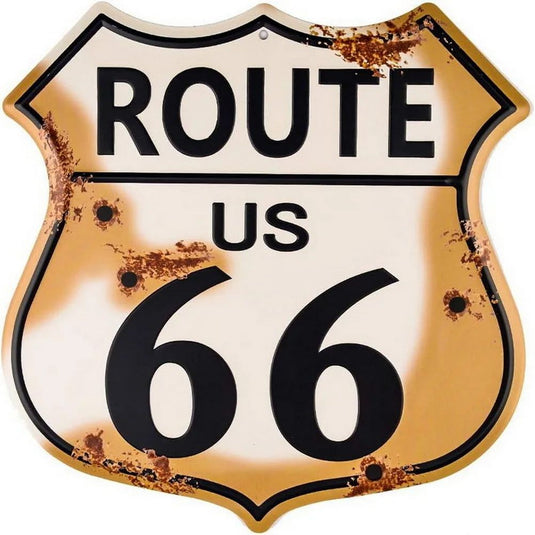 Route 66 American Dreams Shield Metal Tin Signs Posters Plate Wall Decor for Garage Bars Man Cave Cafe Clubs Home Retro Posters - Grand Goldman