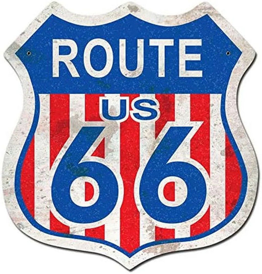 Route 66 American Dreams Shield Metal Tin Signs Posters Plate Wall Decor for Garage Bars Man Cave Cafe Clubs Home Retro Posters - Grand Goldman